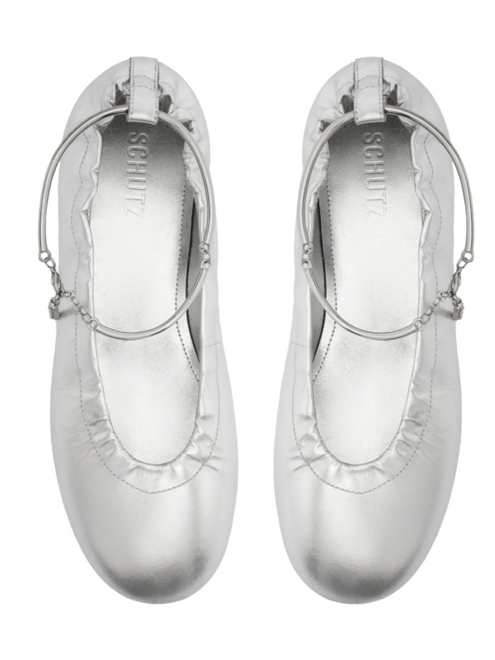 NEW SCHUTZ Bethany Leather w/Removable Silver Ankle-Strap Ballet Flats 6.5B